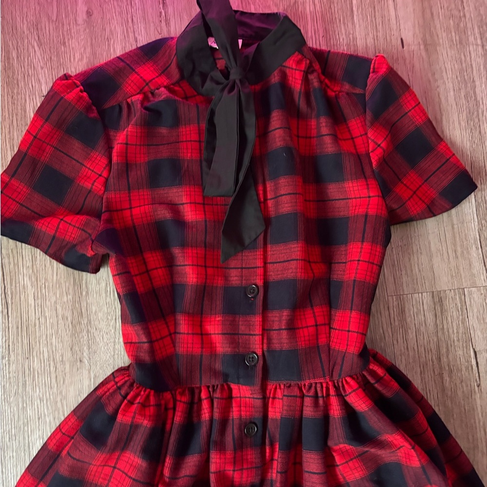 Unique Vintage Red and Black Plaid Midi Dress - Picture 6 of 13